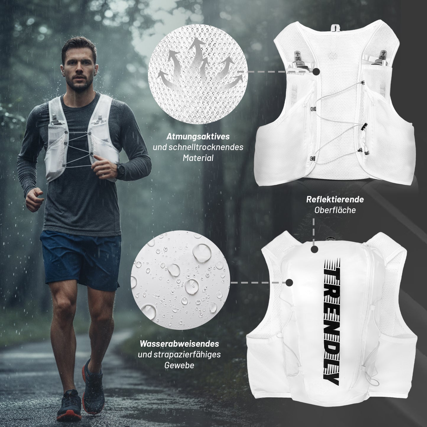 Trendly Laufweste für Damen & Herren mit 2×500ml Flaschen atmungsaktiv & verstellbar und leicht
